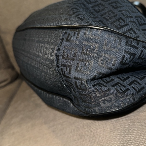 FENDI ZUCCHINO  Black Canvas Shoulder Bag with a Charm - Picture 9 of 13